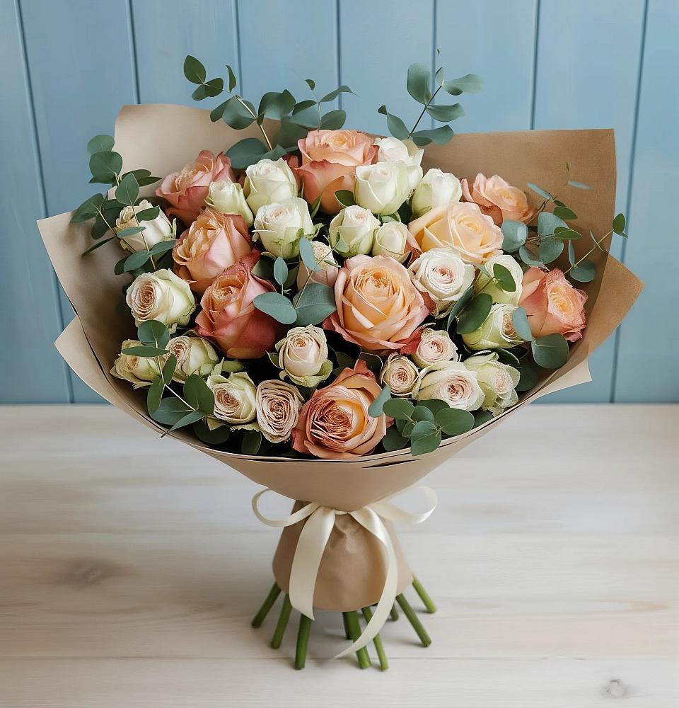 Букет цветов из: Альстромерии и Розы в Лямино