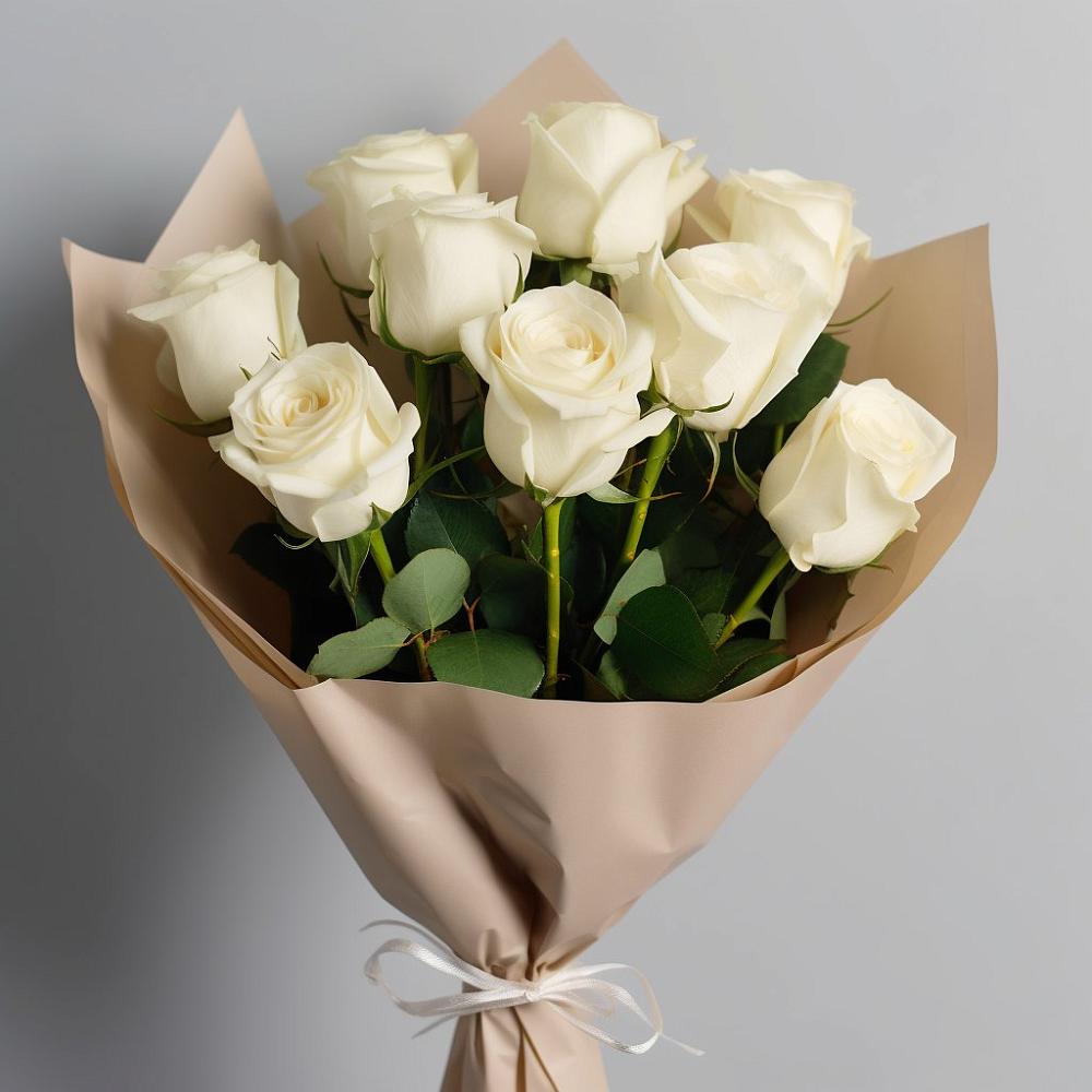 Букет 9 Белых роз Эдлесс Лав в Лямино