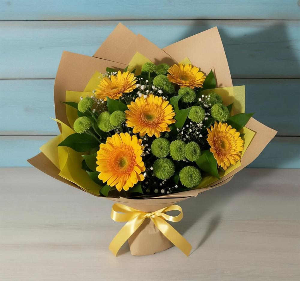 Букет цветов из: Герберы и Хризантемы в Лямино