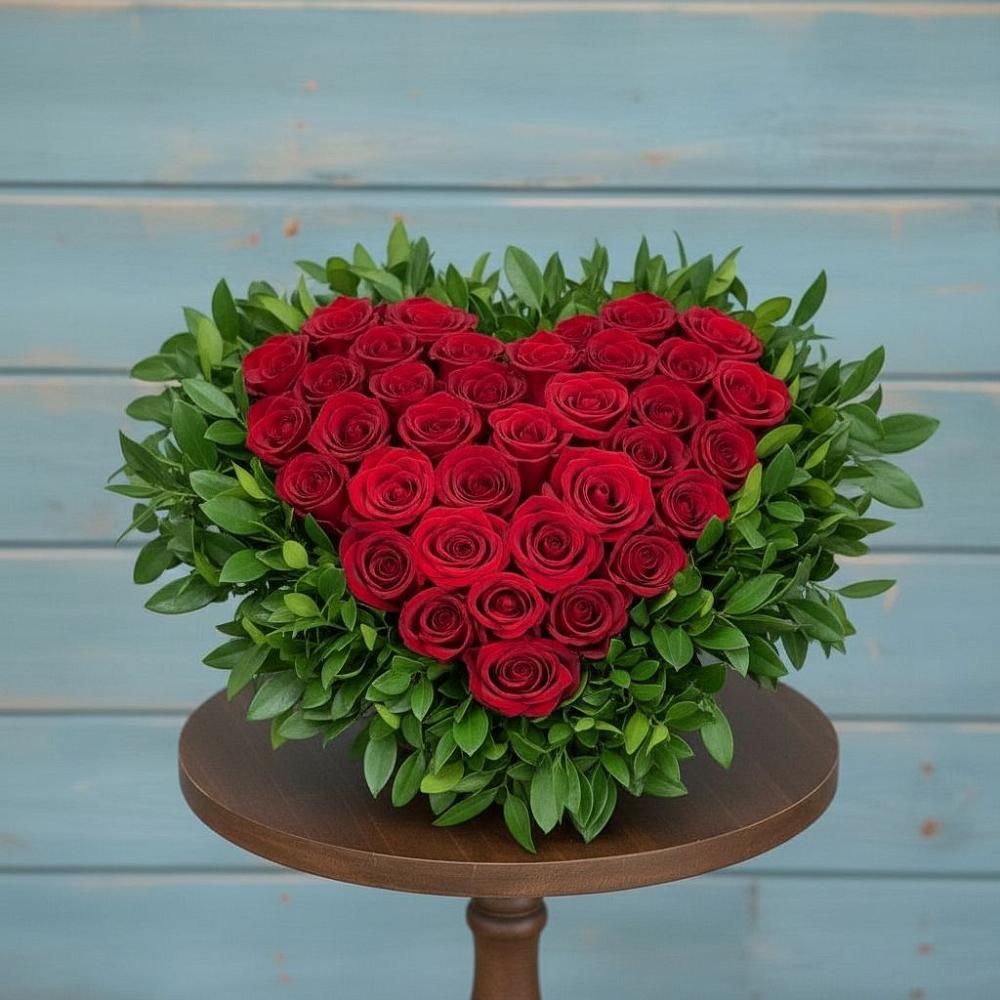 Цветочная композиция из Розы в виде сердца в Лямино