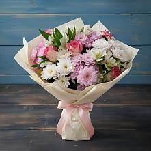 Букет цветов из:  Хризантемы, Альстромерии и Розы в Лямино